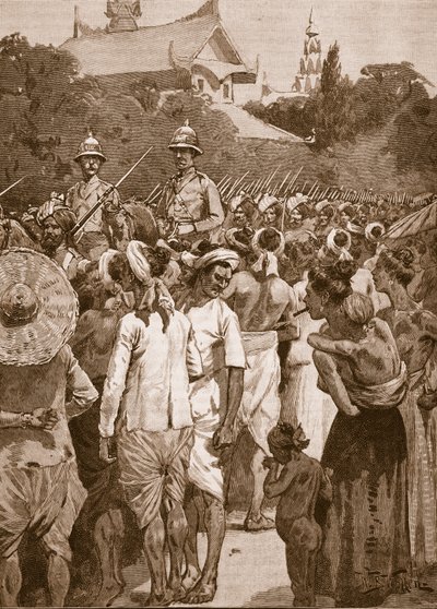Die britischen Streitkräfte betreten Mandalay, 1885, Illustration aus 